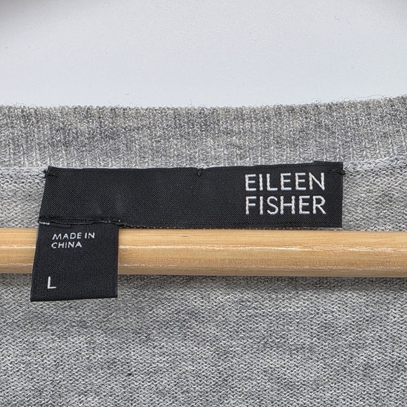 Eileen Fisher Sweater Womens Large Sequined V-neck Gray Organic Cotton/Cashmere - Picture 4 of 9